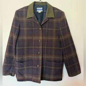 Vintage Women’s Pendleton Green and Red Plaid Wool Jacket size 12